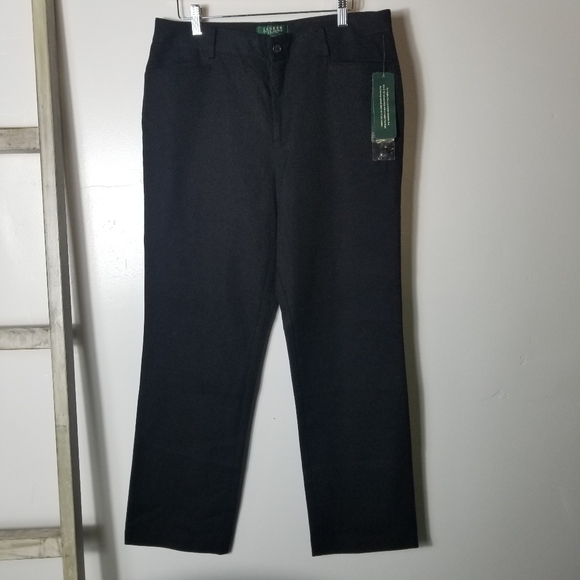 NWT LAUREN RALPH LAUREN CATLIN CLASSIC STRAIGHT LEG BLACK PANTS SIZE 12P - Picture 1 of 12